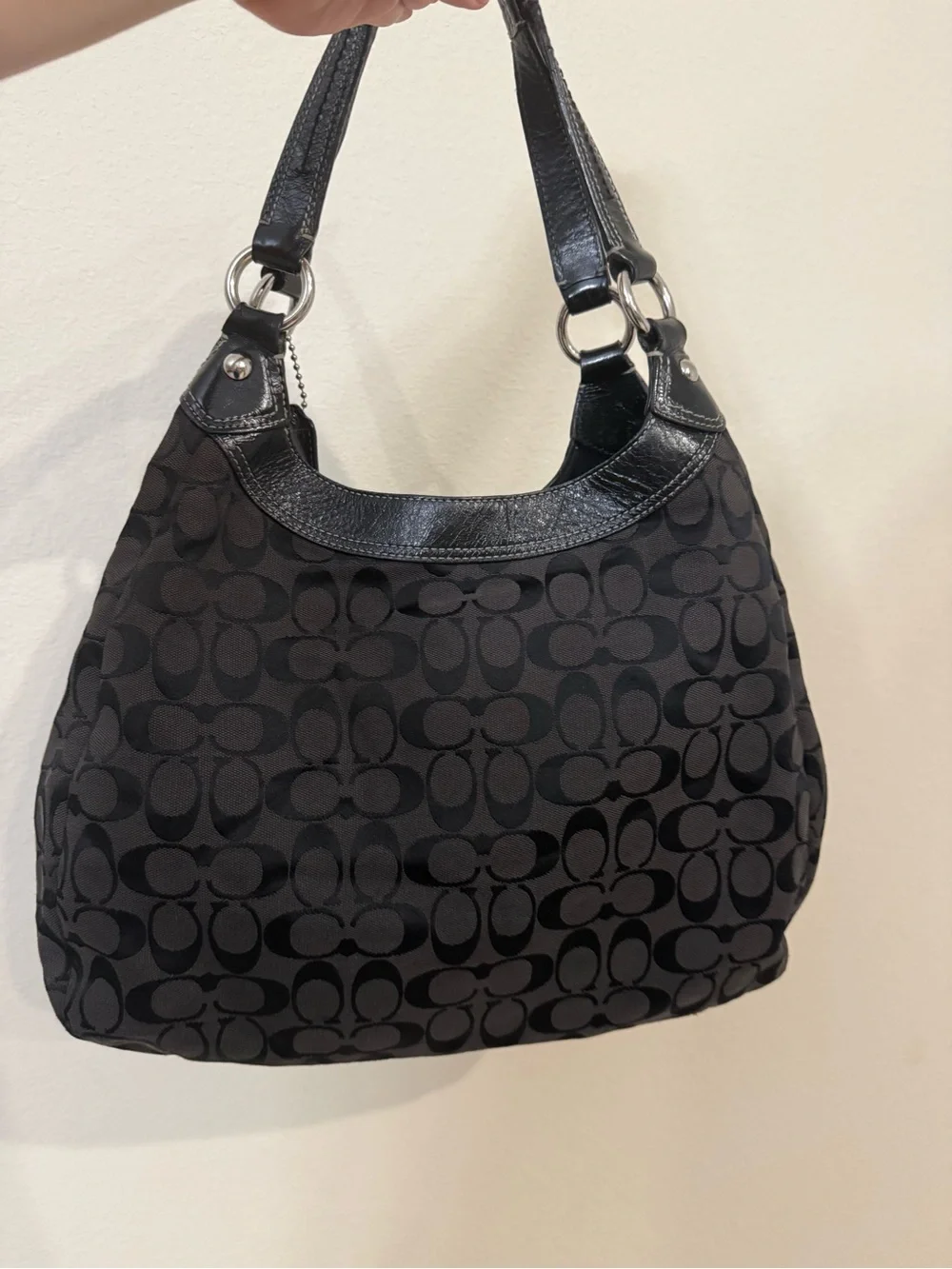 Coach Black Signature Soho Hobo Canvas Shoulder Bag with Buckle Detail